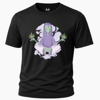Alien Meditating Weed Cooling Performance Crew T-Shirt