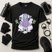 Alien Meditating Weed Cooling Performance Crew T-Shirt