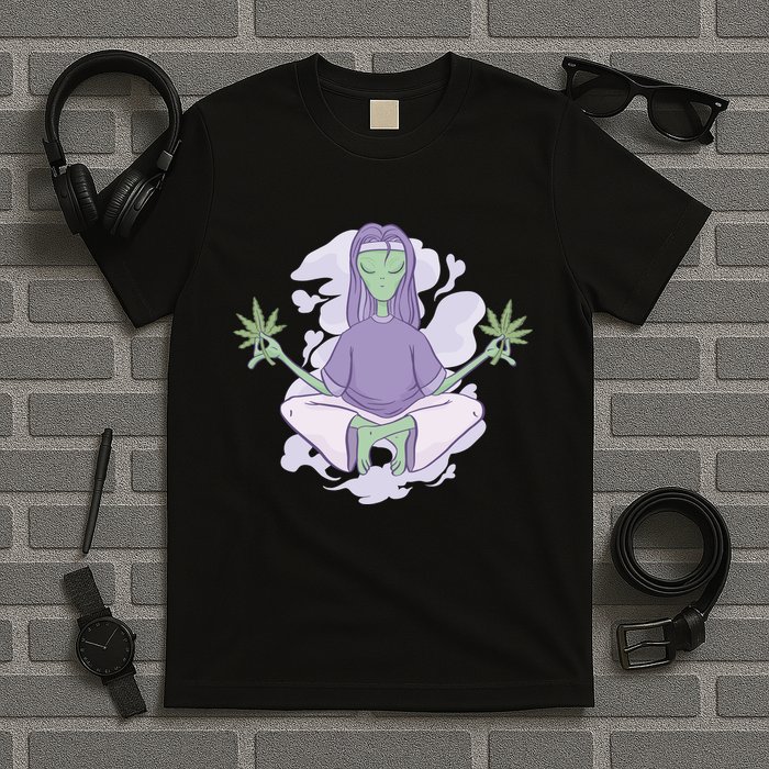 Alien Meditating Weed T-Shirt