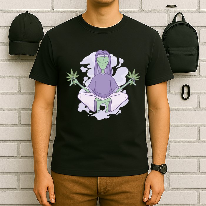 Alien Meditating Weed T-Shirt