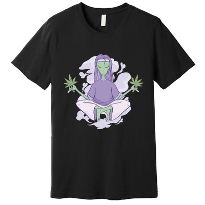 Alien Meditating Weed Premium T-Shirt