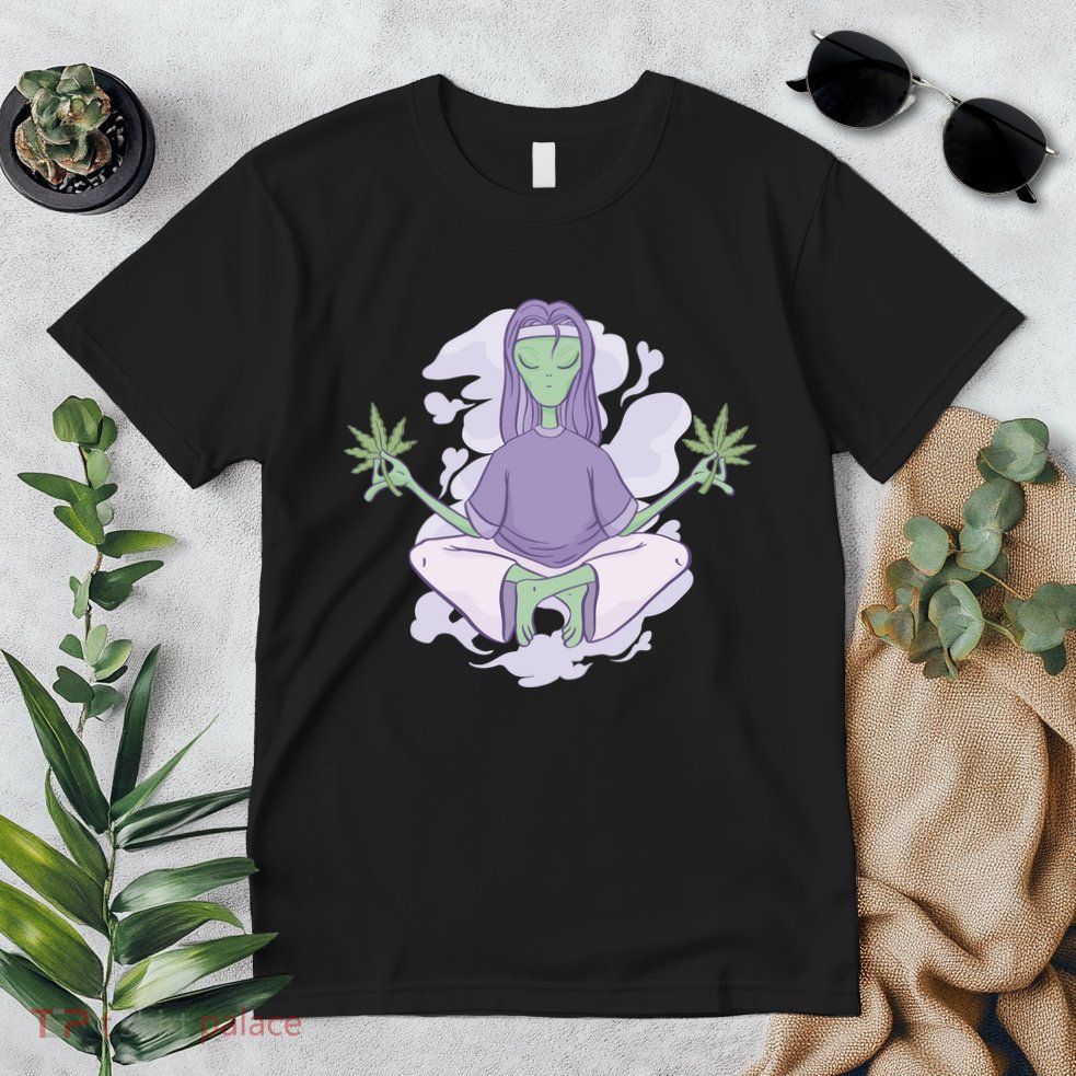 Alien Meditating Weed Premium T-Shirt
