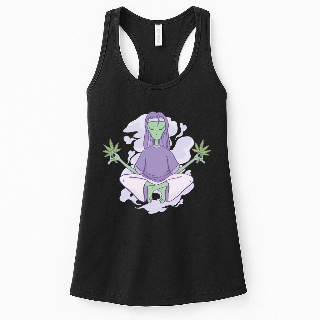 Alien Meditating Weed Womens Tank Top