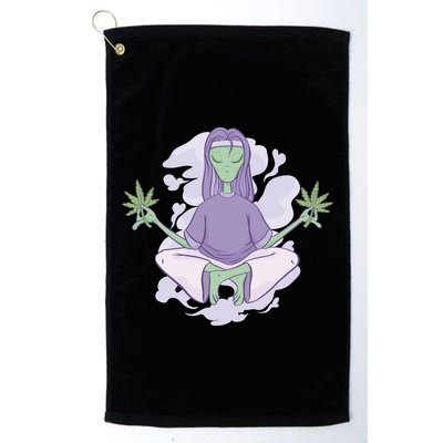 Alien Meditating Weed Golf Towel