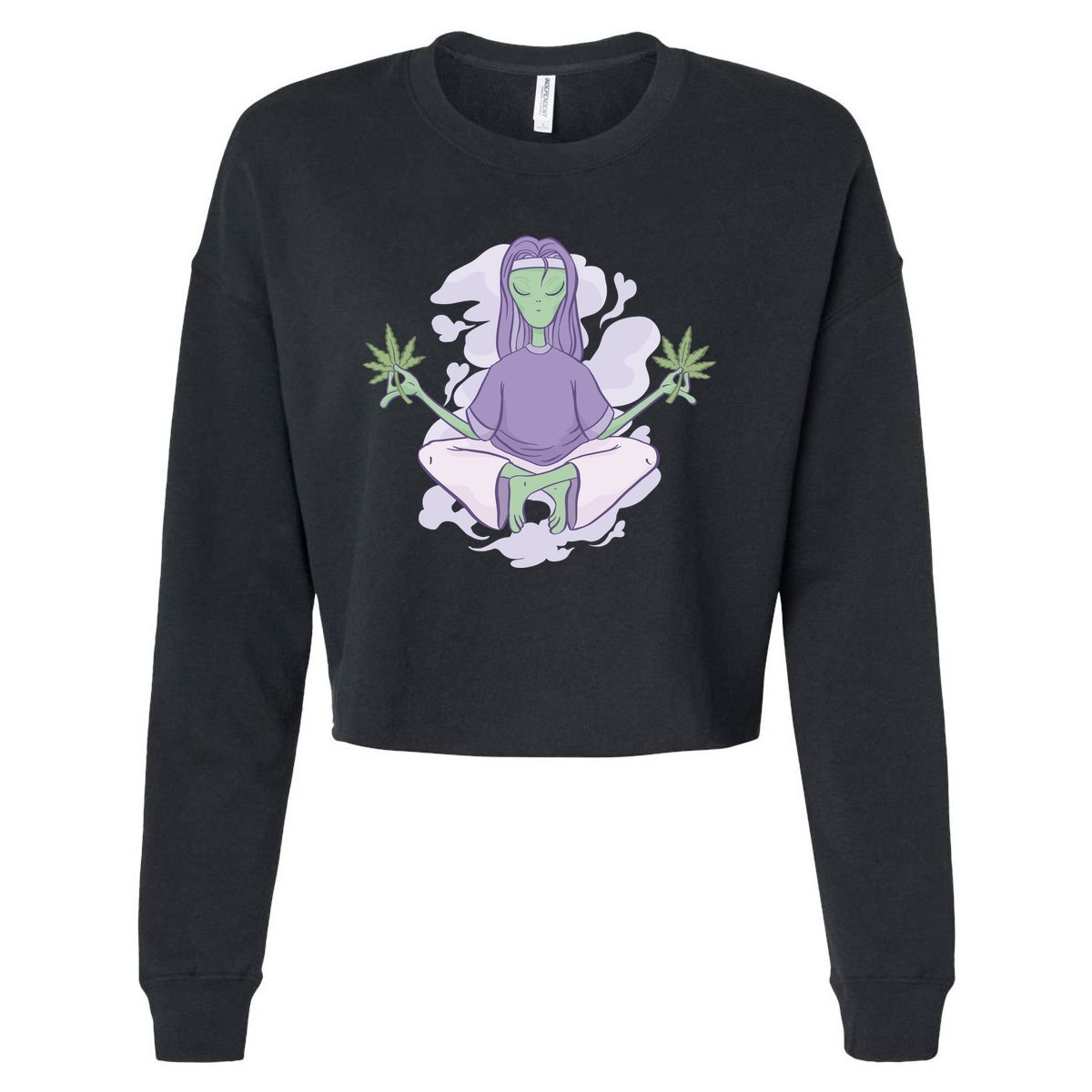 Alien Meditating Weed Cropped Pullover Crew