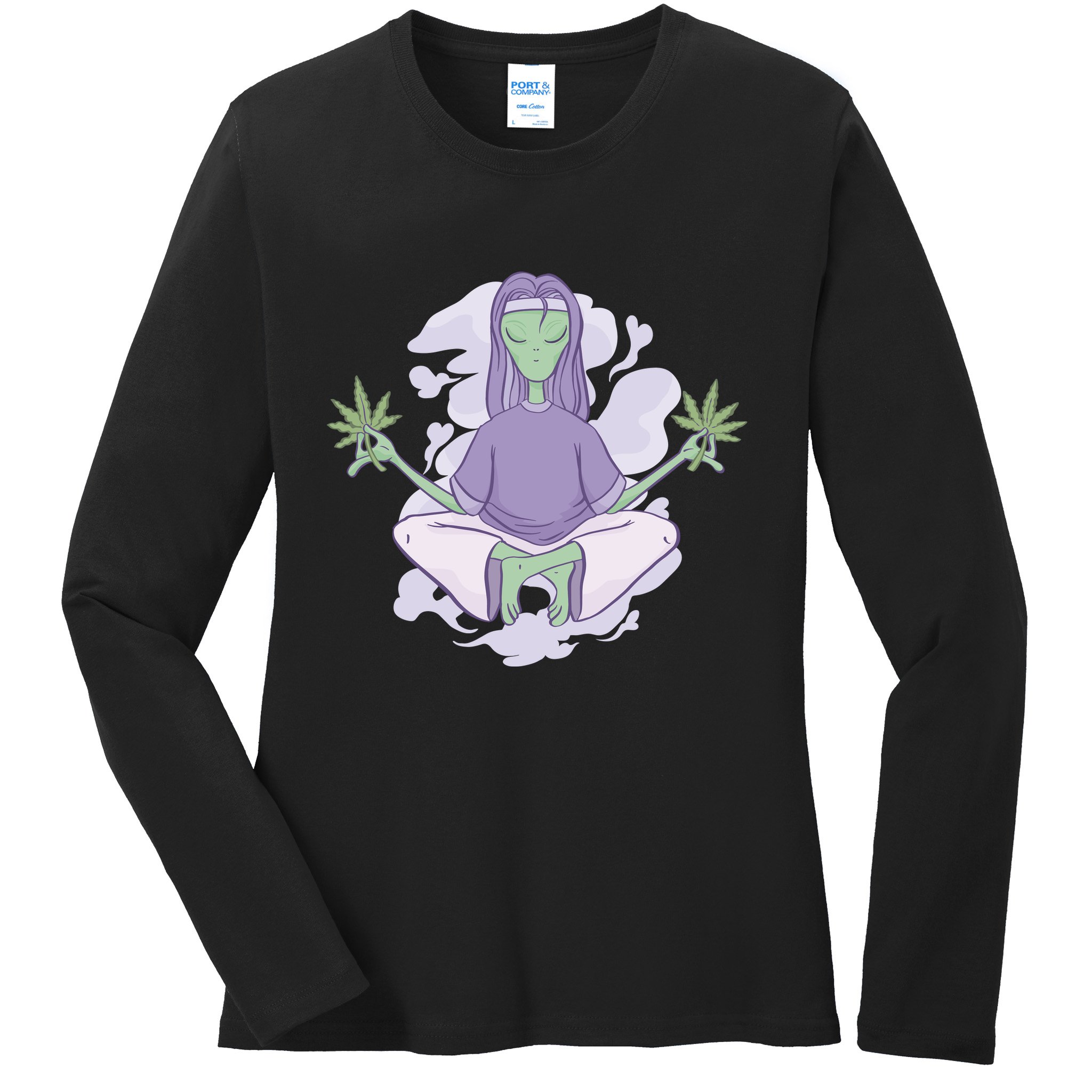 Alien Meditating Weed Ladies Long Sleeve Shirt