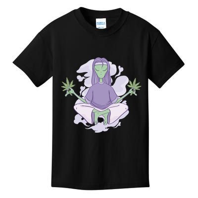 Alien Meditating Weed Kids T-Shirt