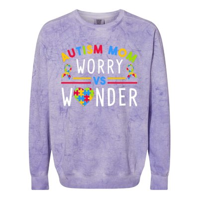 Autism Mom Worry Vs Wonder Support Month Cool Gift Colorblast Crewneck Sweatshirt