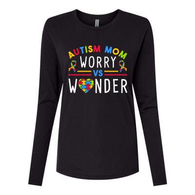 Autism Mom Worry Vs Wonder Support Month Cool Gift Womens Cotton Relaxed Long Sleeve T-Shirt