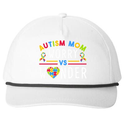 Autism Mom Worry Vs Wonder Support Month Cool Gift Snapback Five-Panel Rope Hat