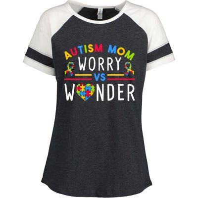 Autism Mom Worry Vs Wonder Support Month Cool Gift Enza Ladies Jersey Colorblock Tee