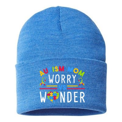 Autism Mom Worry Vs Wonder Support Month Cool Gift Sustainable Knit Beanie