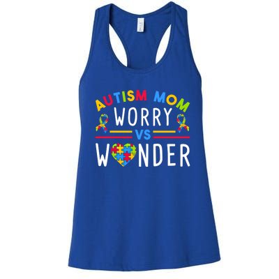 Autism Mom Worry Vs Wonder Support Month Cool Gift Women's Racerback Tank