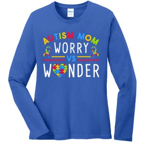 Autism Mom Worry Vs Wonder Support Month Cool Gift Ladies Long Sleeve Shirt