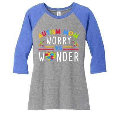 Autism Mom Worry Vs Wonder Support Month Cool Gift Women's Tri-Blend 3/4-Sleeve Raglan Shirt