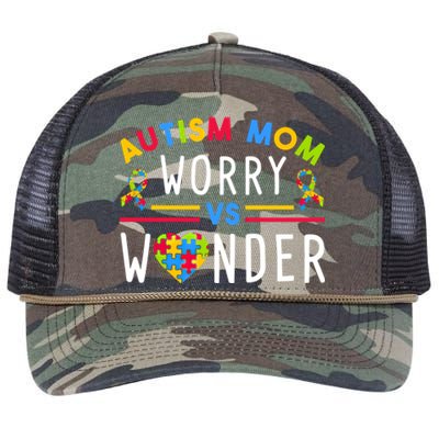 Autism Mom Worry Vs Wonder Support Month Cool Gift Retro Rope Trucker Hat Cap