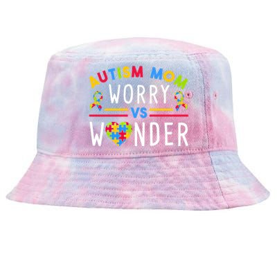 Autism Mom Worry Vs Wonder Support Month Cool Gift Tie-Dyed Bucket Hat