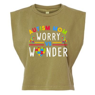 Autism Mom Worry Vs Wonder Support Month Cool Gift Garment-Dyed Women's Muscle Tee