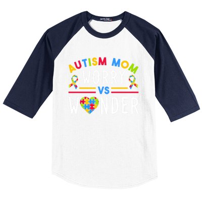 Autism Mom Worry Vs Wonder Support Month Cool Gift Baseball Sleeve Shirt