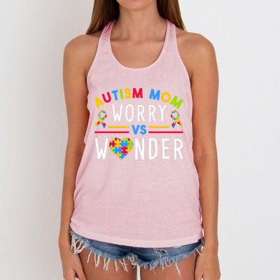 Autism Mom Worry Vs Wonder Support Month Cool Gift Women's Knotted Racerback Tank