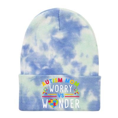 Autism Mom Worry Vs Wonder Support Month Cool Gift Tie Dye 12in Knit Beanie