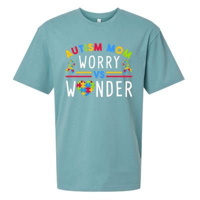 Autism Mom Worry Vs Wonder Support Month Cool Gift Sueded Cloud Jersey T-Shirt