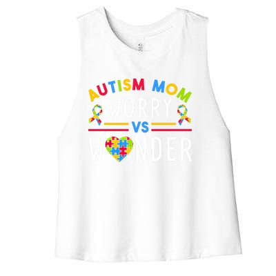 Autism Mom Worry Vs Wonder Support Month Cool Gift Women's Racerback Cropped Tank