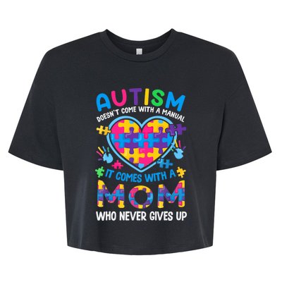 Autism Mom Wo Puzzle Piece Autism Awareness Month Bella+Canvas Jersey Crop Tee