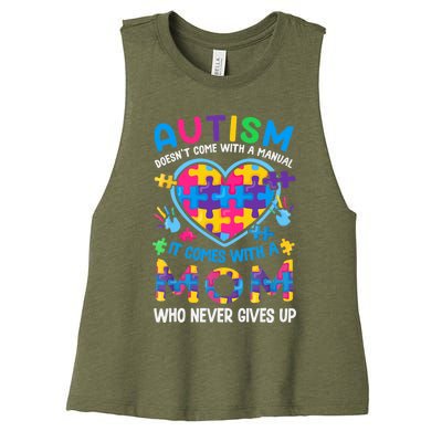 Autism Mom Wo Puzzle Piece Autism Awareness Month Women's Racerback Cropped Tank