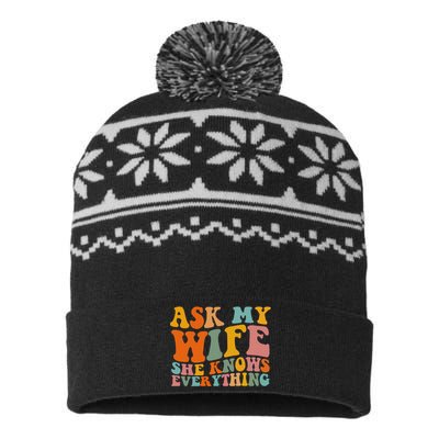 Ask My Wife She Knows Everything Husband and wife matching USA-Made Snowflake Beanie