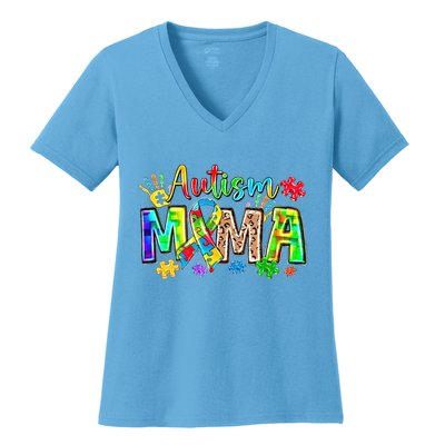  Autism Month World Autism Awareness Day 2025 Autism Mama Women's V-Neck T-Shirt