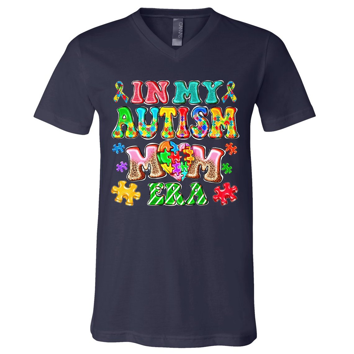 Autism Month World Autism Awareness Day 2025 In My Autism Mom Era V-Neck T-Shirt