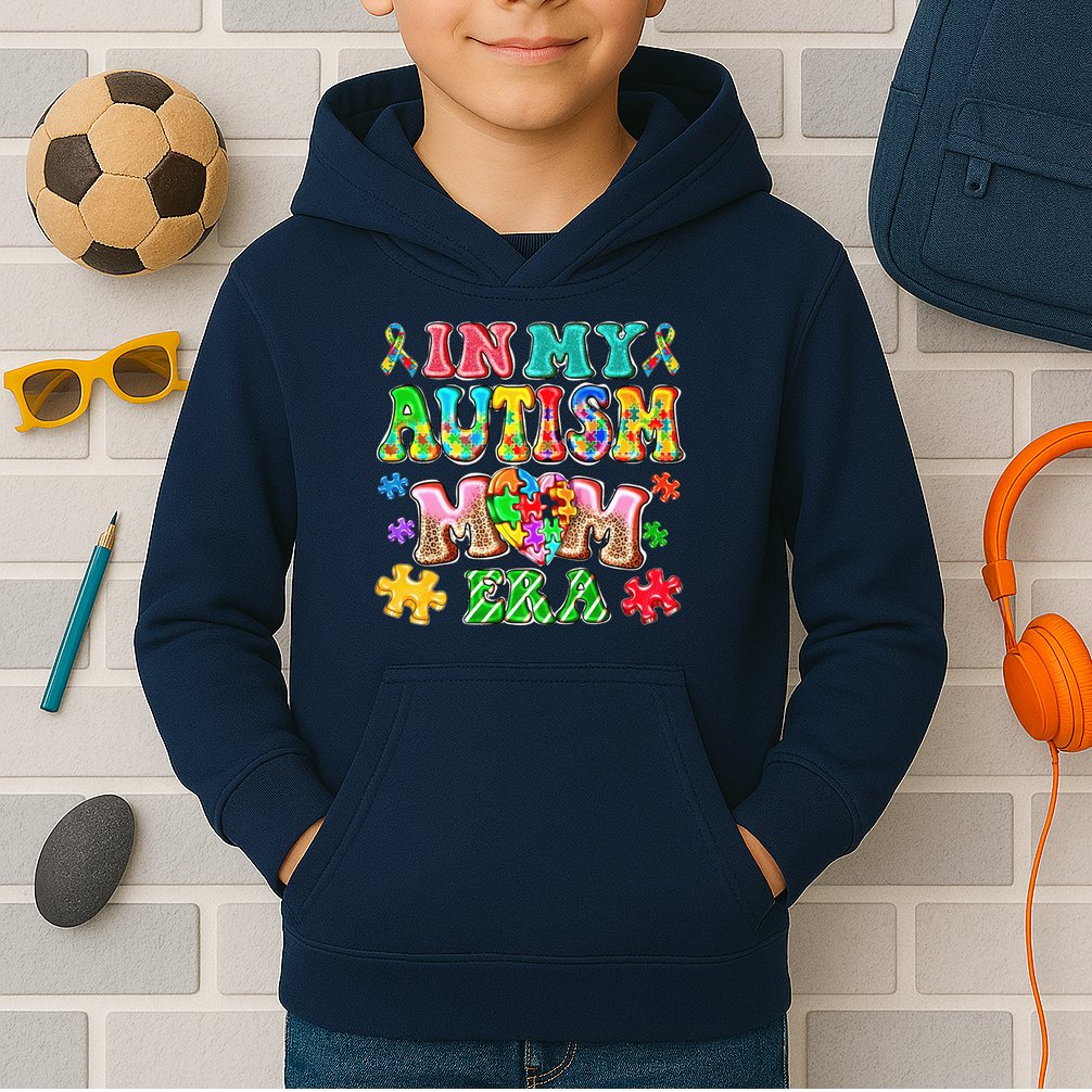 Autism Month World Autism Awareness Day 2025 In My Autism Mom Era Kids Hoodie