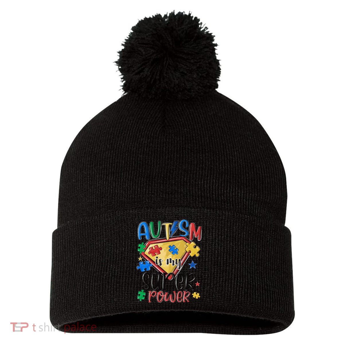 Autism Month World Autism Awareness Day 2025 Autism in my Super Power Pom Pom 12in Knit Beanie