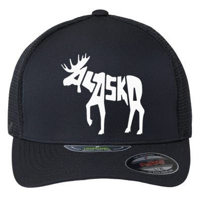 Alaska Moose Word Art Funny Animal Flexfit Unipanel Trucker Cap