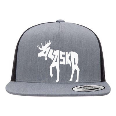 Alaska Moose Word Art Funny Animal Flat Bill Trucker Hat