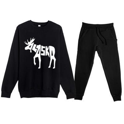 Alaska Moose Word Art Funny Animal Premium Crewneck Sweatsuit Set