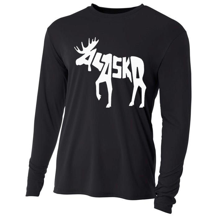 Alaska Moose Word Art Funny Animal Cooling Performance Long Sleeve Crew