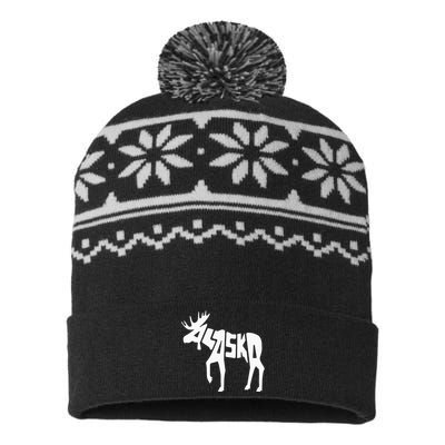 Alaska Moose Word Art Funny Animal USA-Made Snowflake Beanie