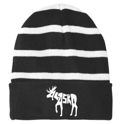 Alaska Moose Word Art Funny Animal Striped Beanie with Solid Band