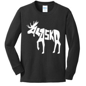 Alaska Moose Word Art Funny Animal Kids Long Sleeve Shirt