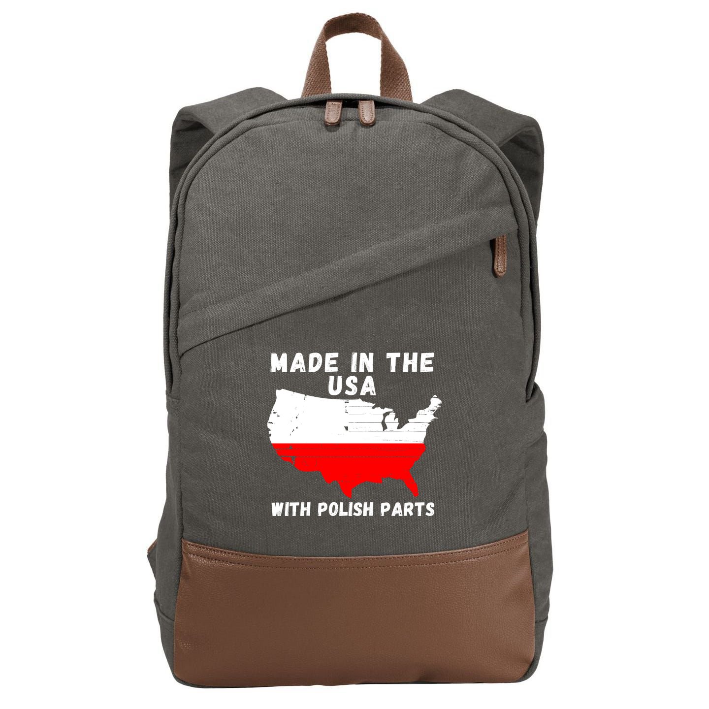 American Made With Polish Parts Polish Pride Poland USA Cotton Canvas Backpack