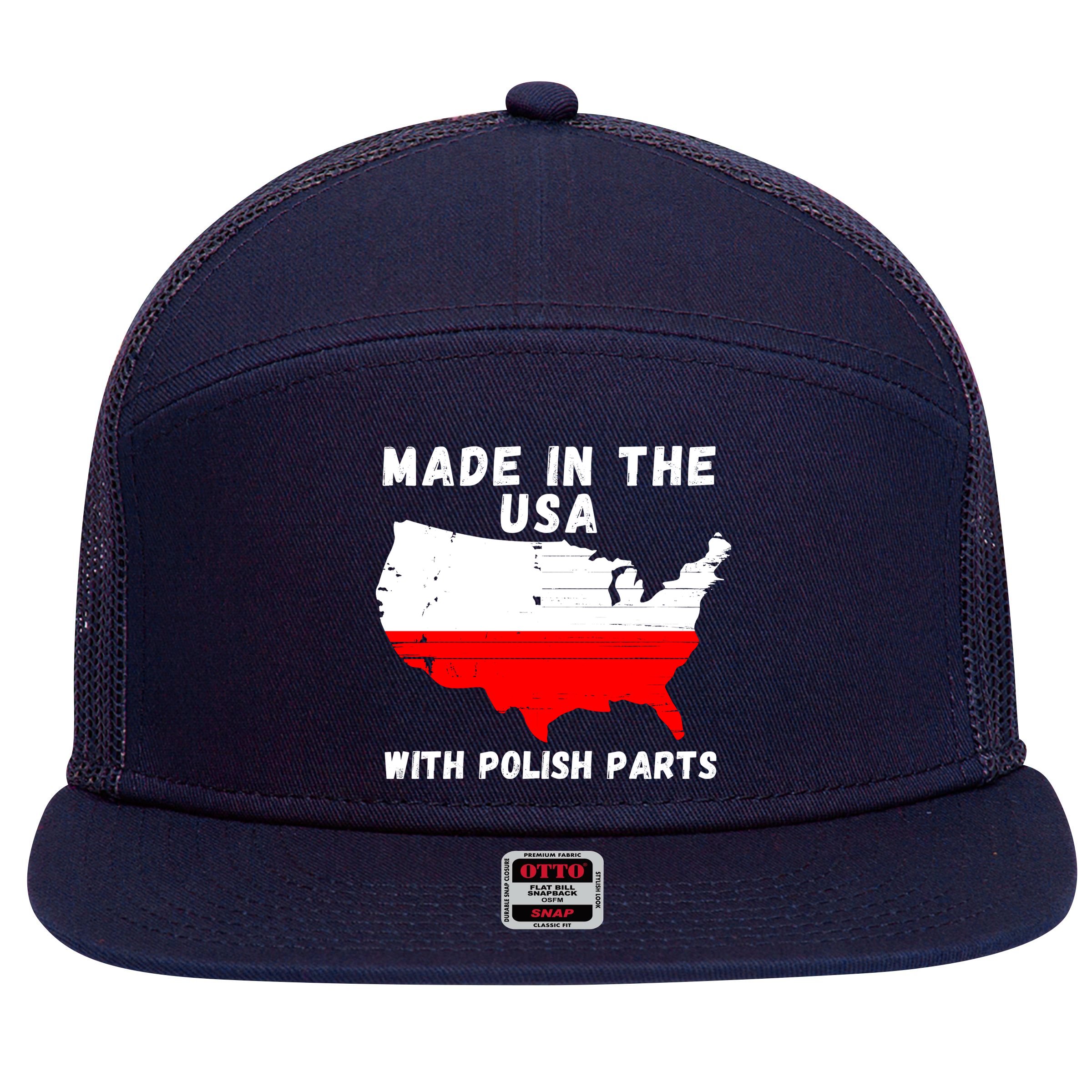 American Made With Polish Parts Polish Pride Poland USA 7 Panel Mesh Trucker Snapback Hat