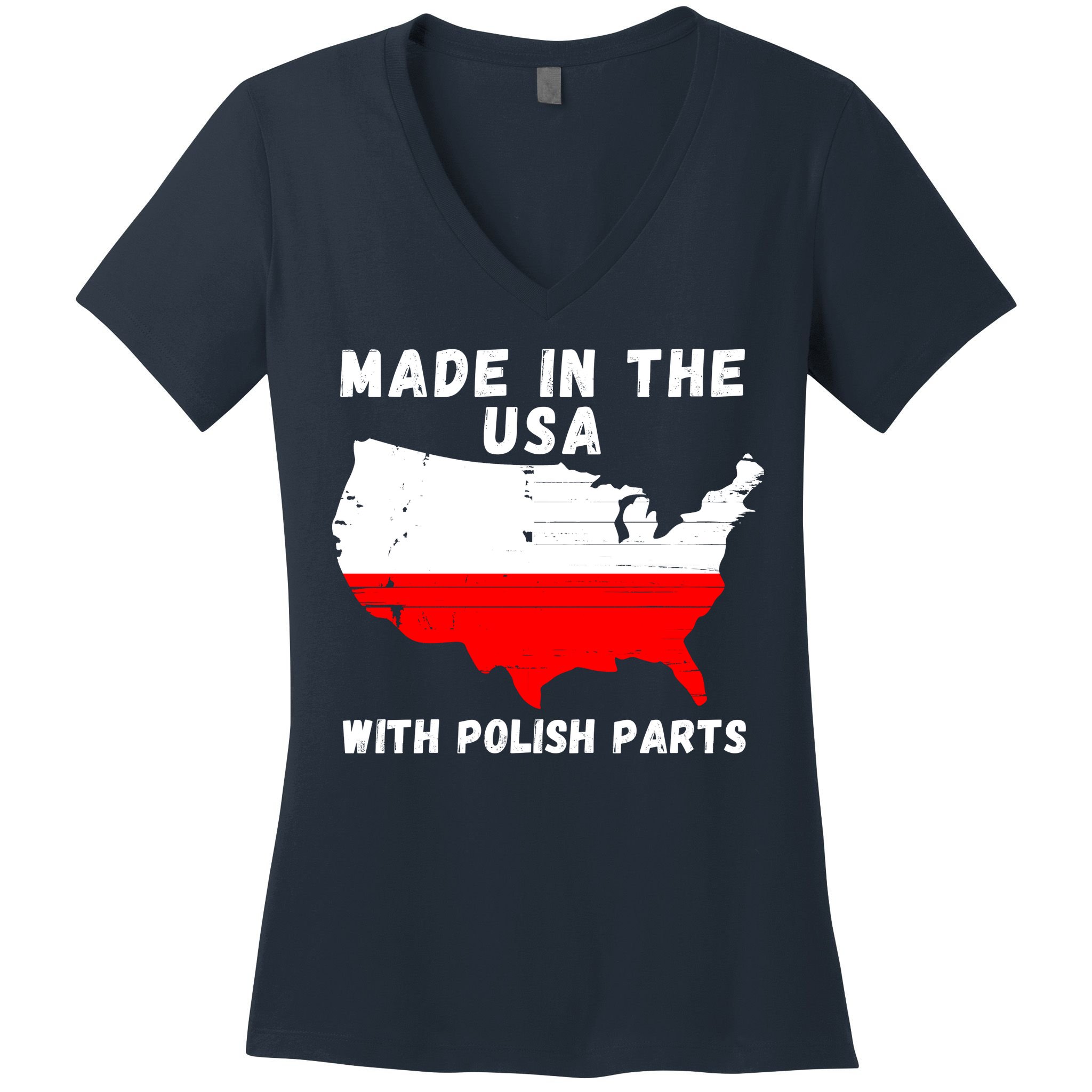 American Made With Polish Parts Polish Pride Poland USA Women's V-Neck T-Shirt