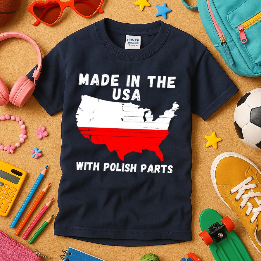 American Made With Polish Parts Polish Pride Poland USA Kids T-Shirt
