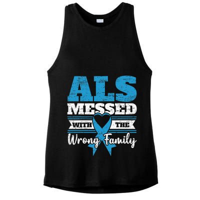 ALS Messed With The Wrong Family ALS Awareness Support Squad Ladies PosiCharge Tri-Blend Wicking Tank