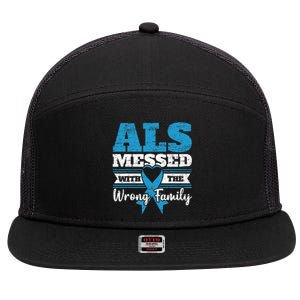 ALS Messed With The Wrong Family ALS Awareness Support Squad 7 Panel Mesh Trucker Snapback Hat