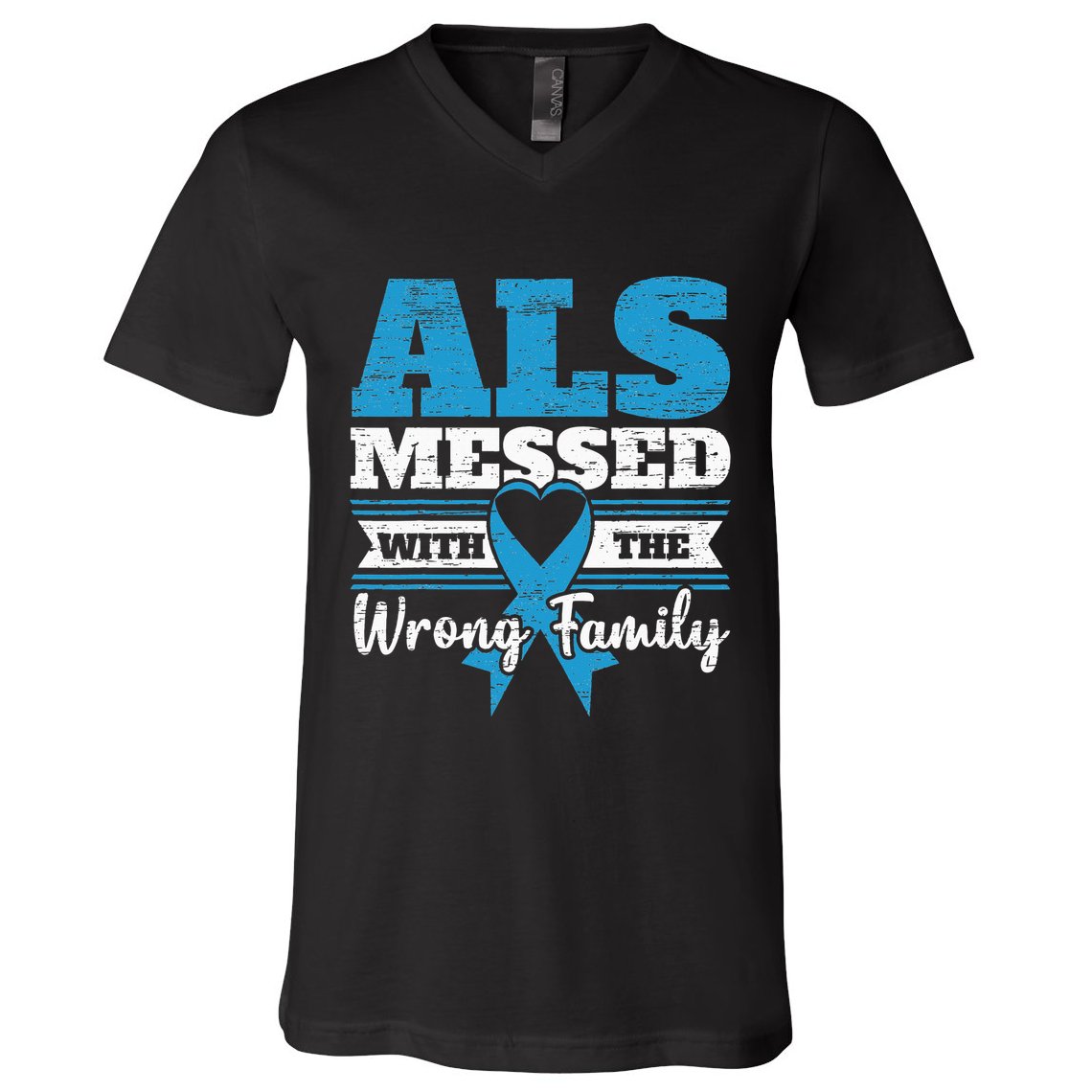 ALS Messed With The Wrong Family ALS Awareness Support Squad V-Neck T-Shirt