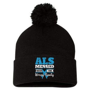 ALS Messed With The Wrong Family ALS Awareness Support Squad Pom Pom 12in Knit Beanie