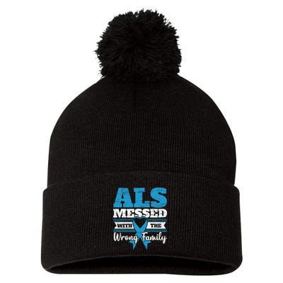 ALS Messed With The Wrong Family ALS Awareness Support Squad Pom Pom 12in Knit Beanie